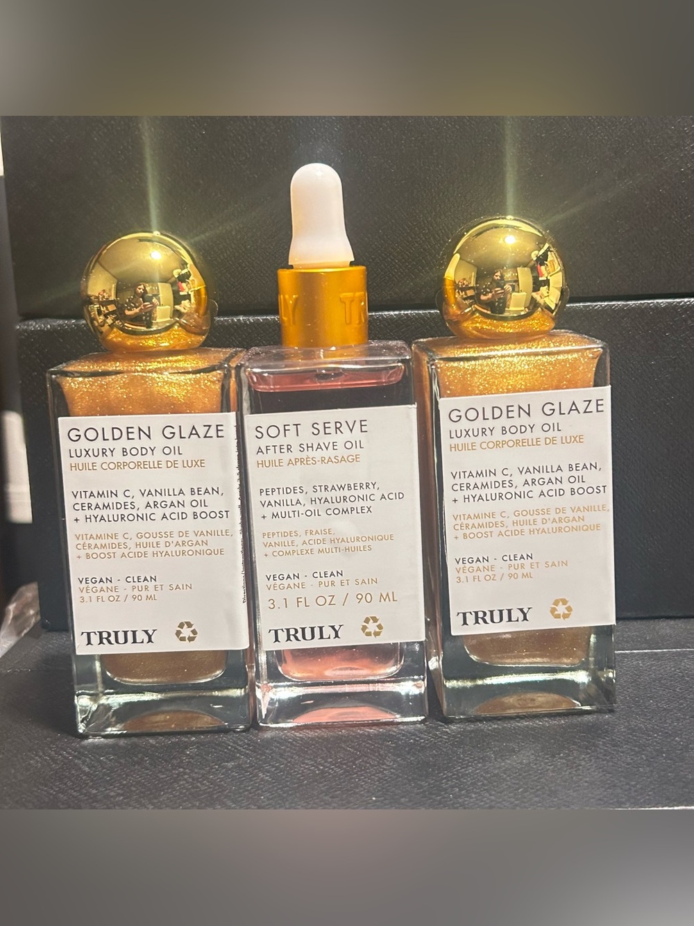 Truly Golden Glaze Luxury Body Oil & Soft Serve After Shave Oil Bundle 90mL 3 Pk